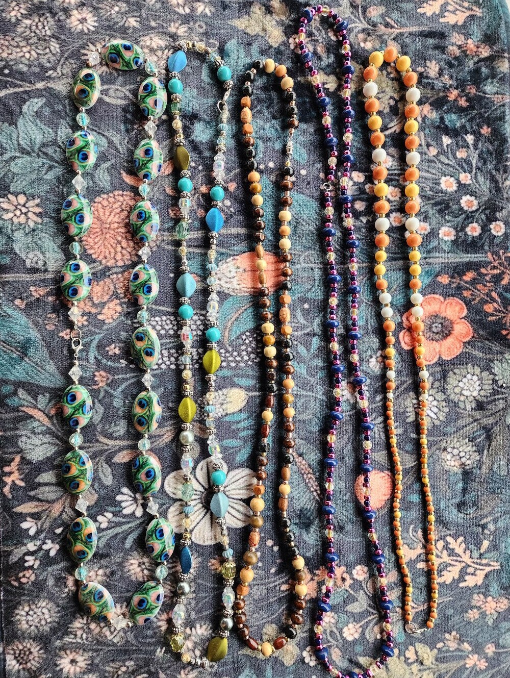 Necklace Lot Of Five Beaded Long Fashion Jewelry Multicolor Feminine Fun Access